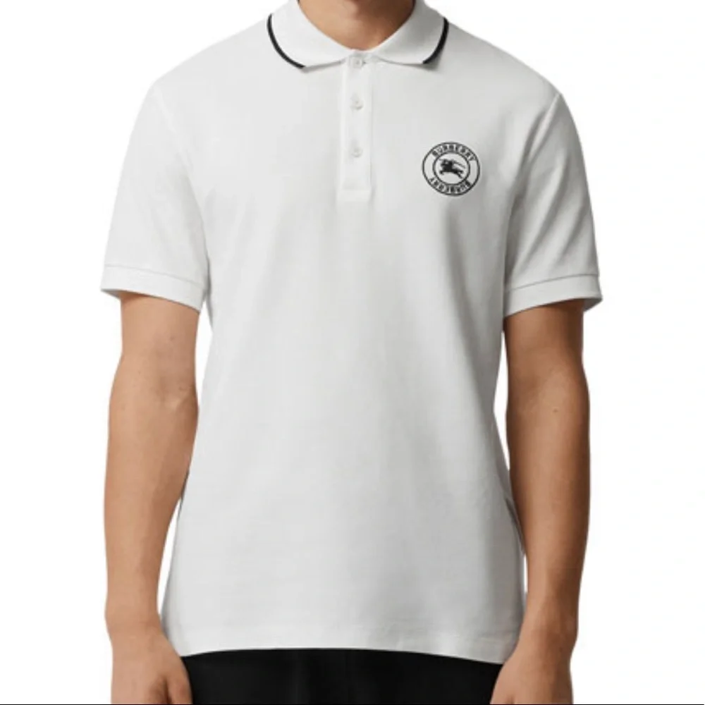 BURBERRY Moreton Cotton Pique Logo Polo Shirt White L NWT